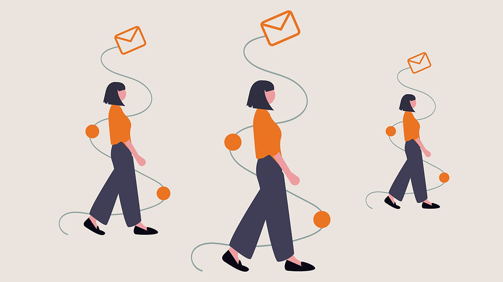 Three illustrations of a woman walking beneath envelope icons, representing contact page best practices