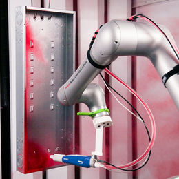FANUC CRX collaborative robot in a paint application, supplied and supported by M6 Revolutions in the Northwest and British Columbia