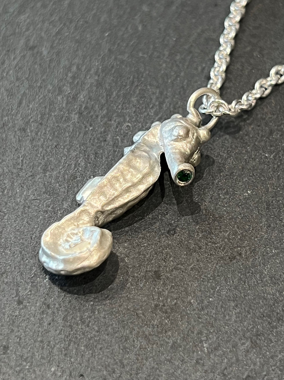 Thumbnail: Seahorse Necklace in Sterling Silver with 2mm Sapphire