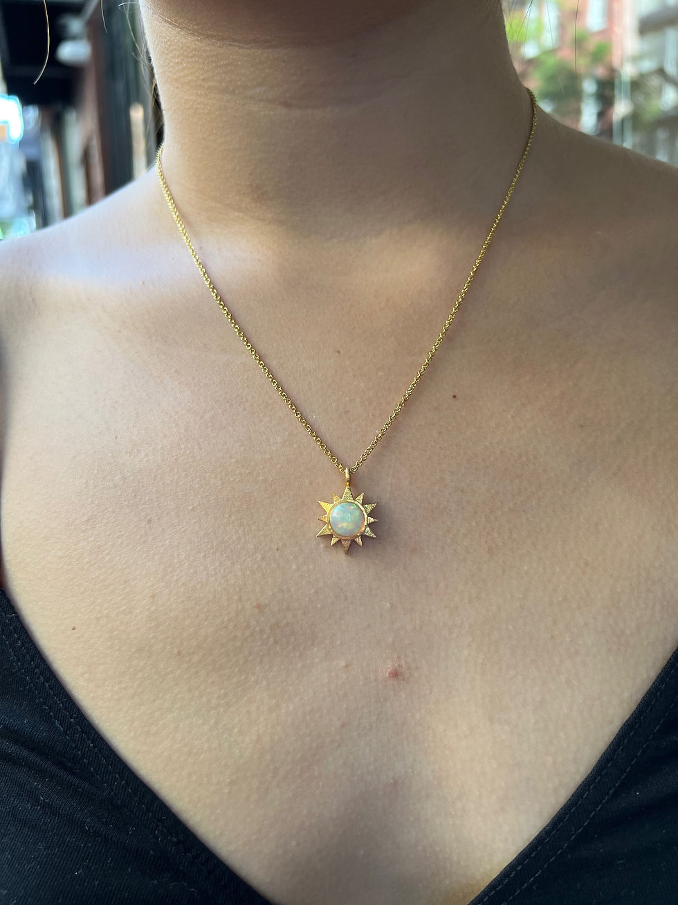 Thumbnail: Opal Sun Necklace on Model