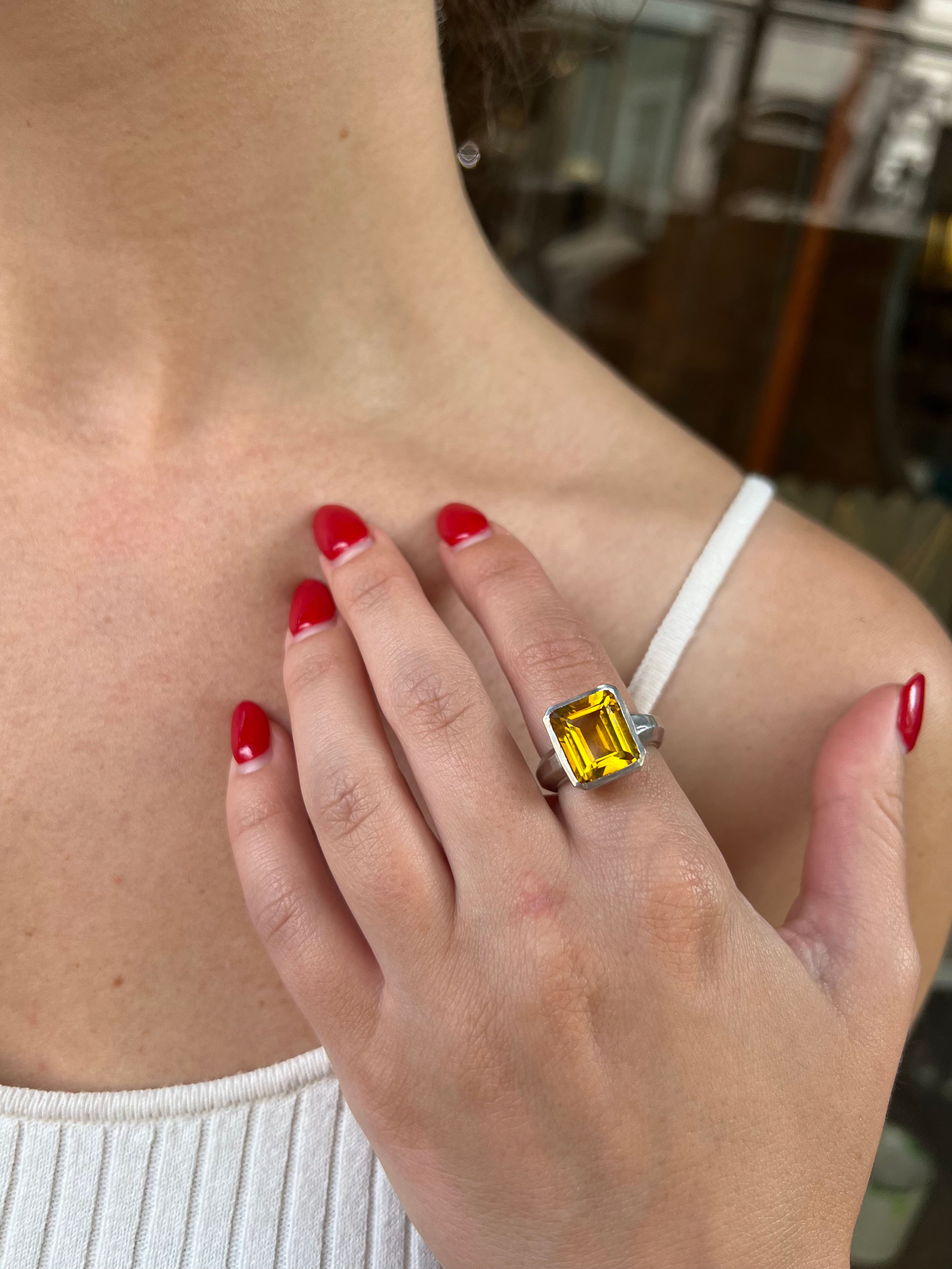 Emerald Cut Ring - Citrine 