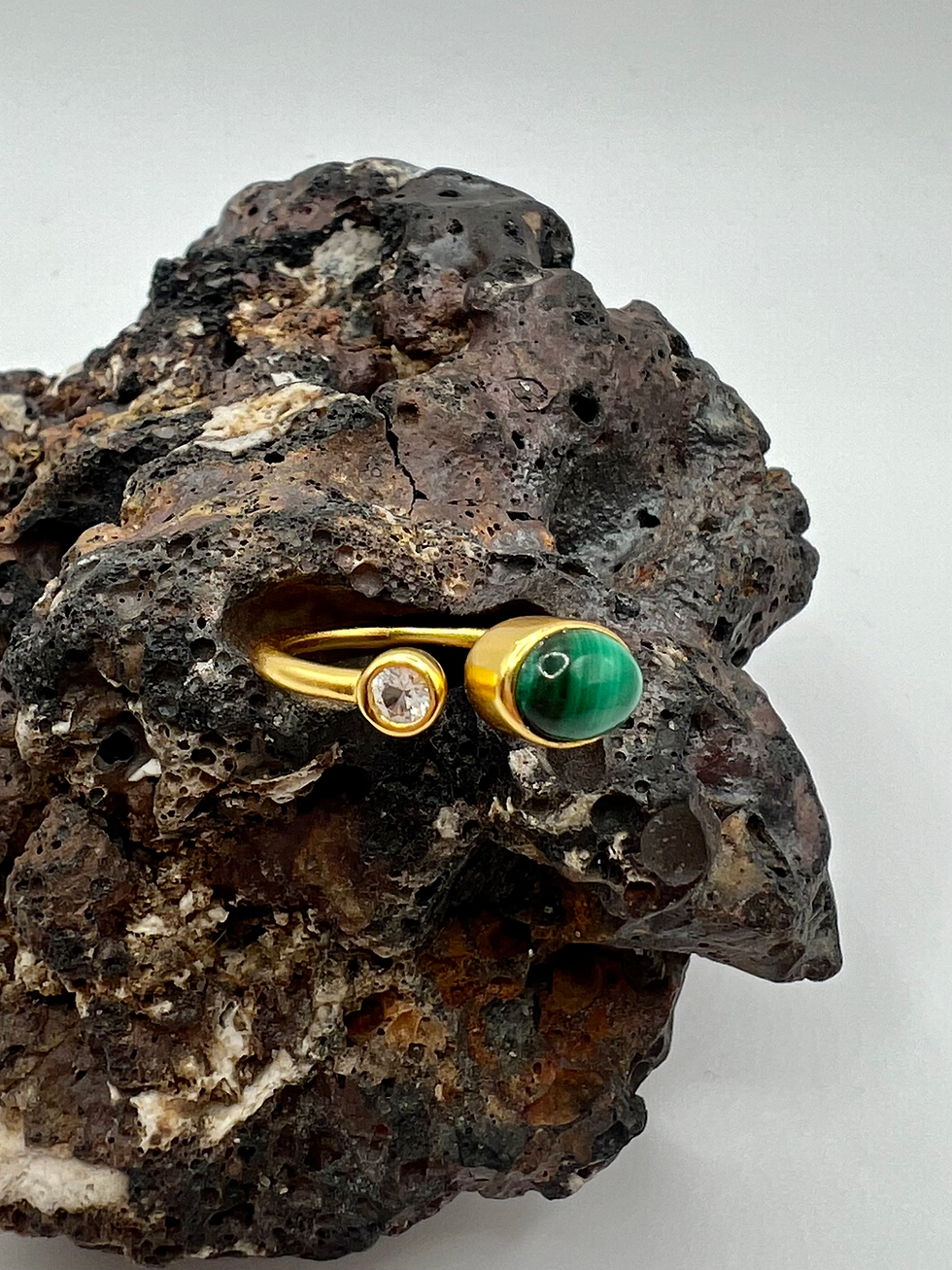 Thumbnail: malachite and topaz ring