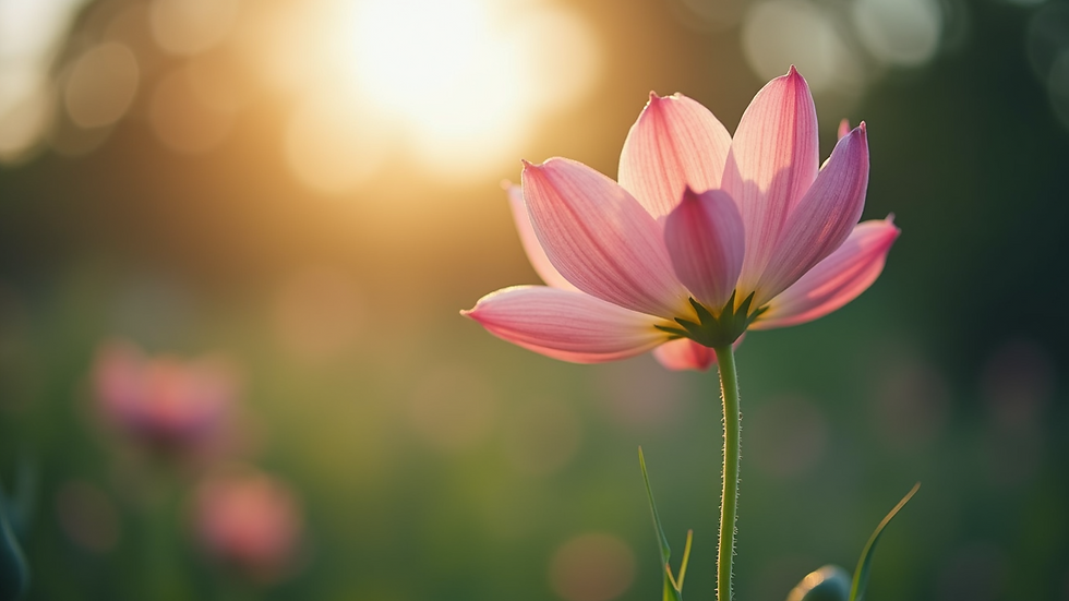 Close-up view of a digitally enhanced flower in a serene environment