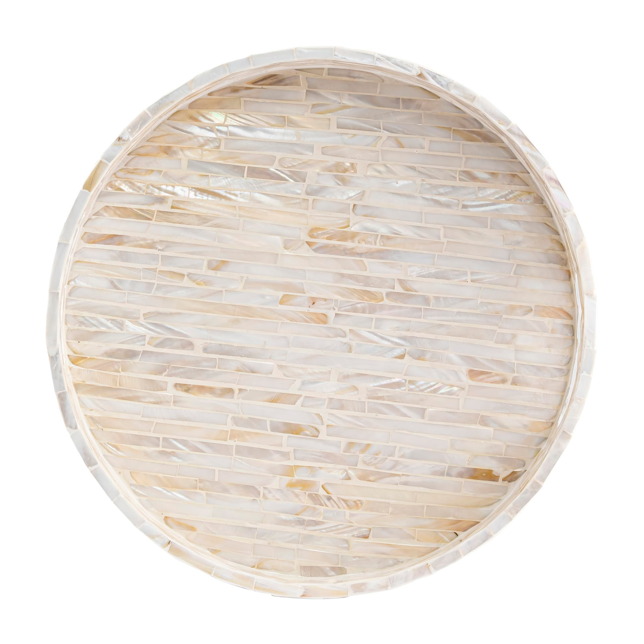 PEMAR 12.6” Decorative Round Serving Tray, Mother of Pearls Inlaid Coffee Tab...