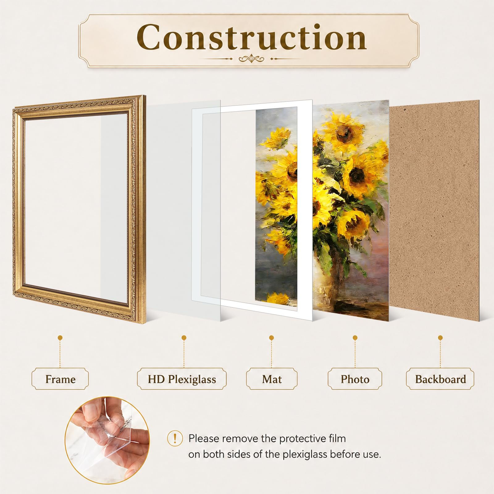 JCJMY 12x16 Vintage Picture Frame with 11x14 Mat Set of 4, Elegant Retro 12 b...