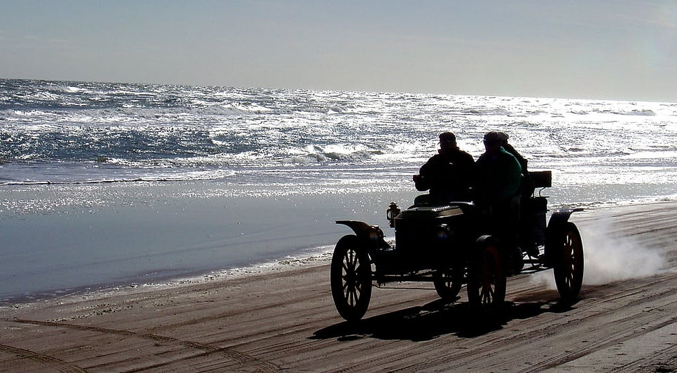Old steam race cars used to race along the packed sands of the Ormond Beachfront. This old steamer chugging along the shore was participating in an event held in the area in 2006.