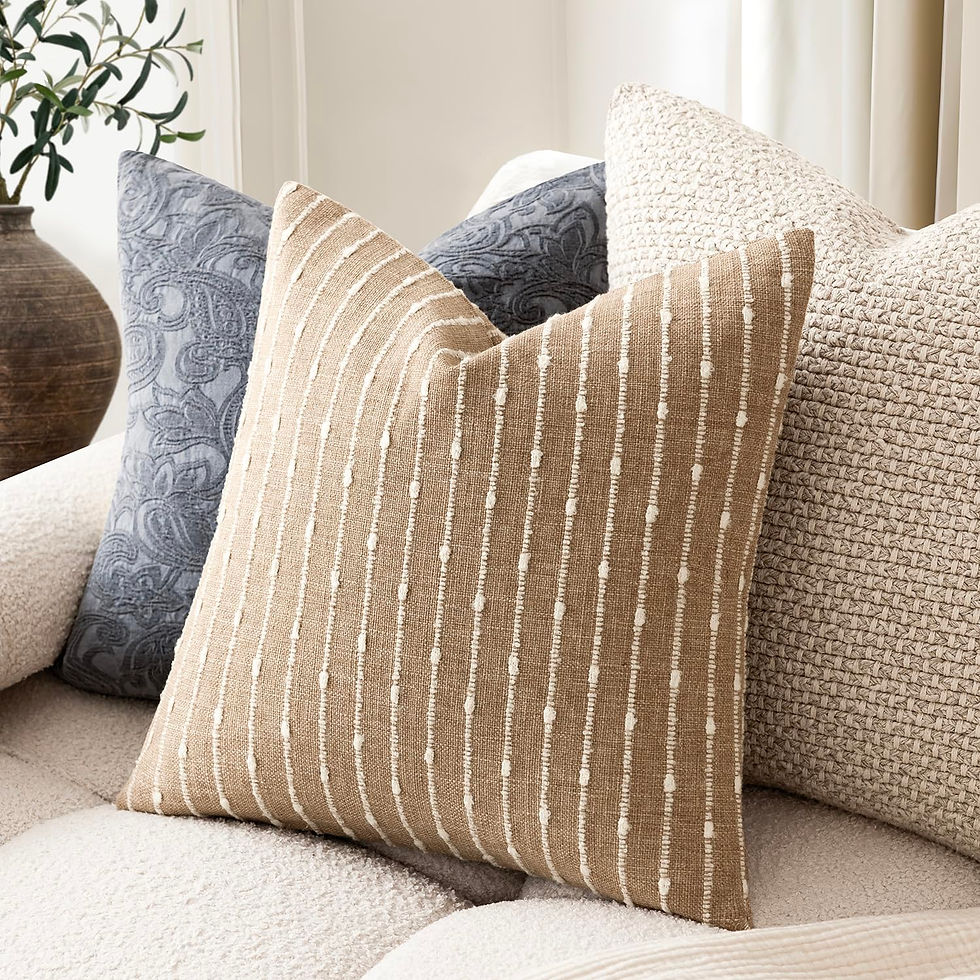 Thumbnail: Foindtower Decorative Striped Boucle Throw Pillow Covers 18x18 Inch Camel