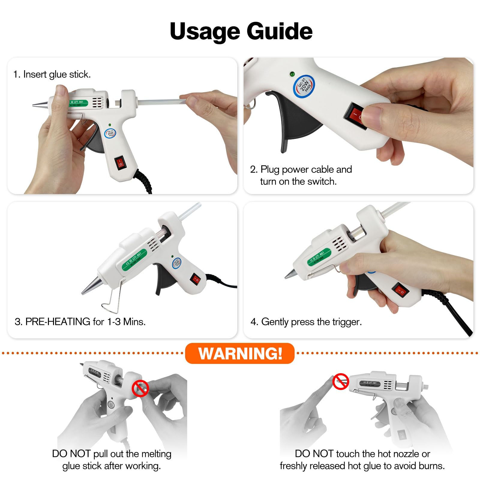 SHJADE Hot Glue Gun with 30 Glue Sticks, 20W Mini Hot Melt Gun Kit(White)