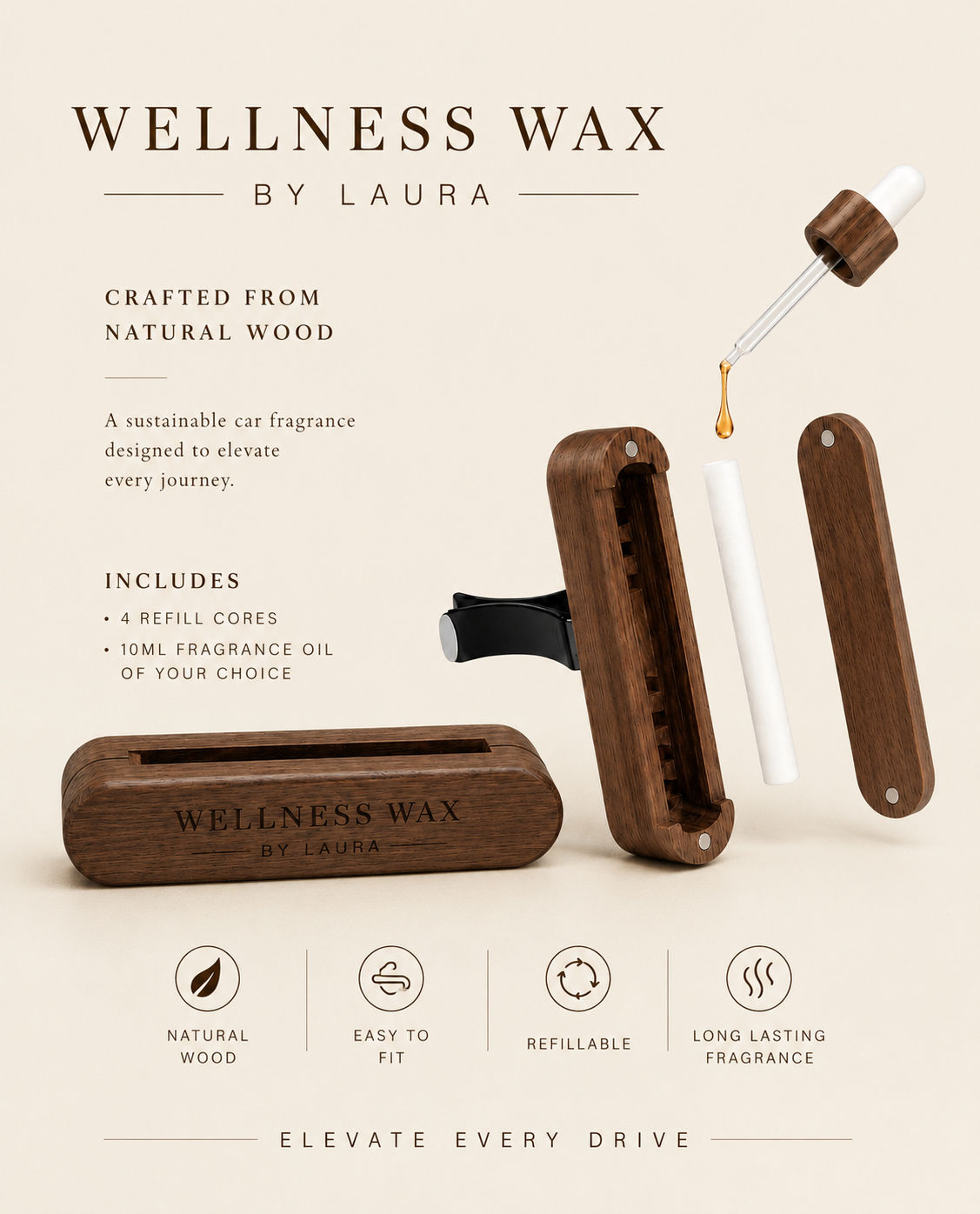 Walnut Wood Car Vent Diffuser