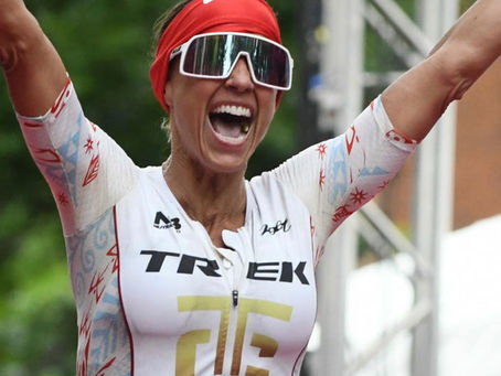 Ironman athlete post-race moment, fatigued but accomplished