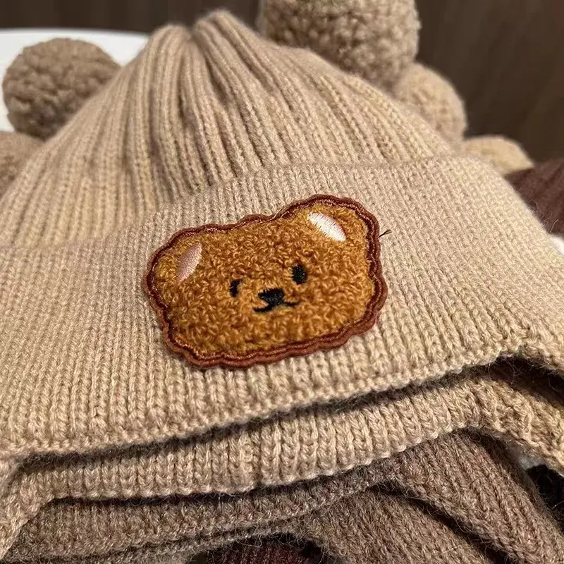 Thumbnail: Baby wool hat cute bear ear protection hat children winter thickened warm knitte