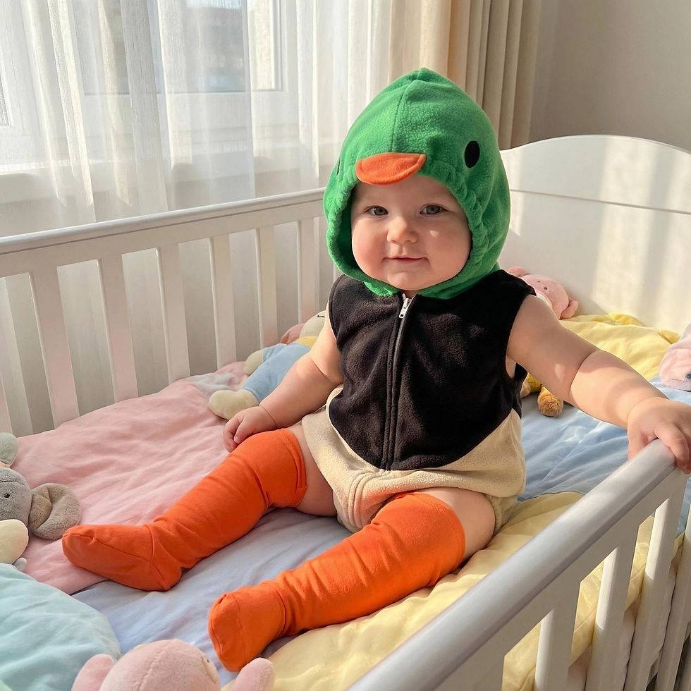Thumbnail: Cartoon Print Set, Hooded Jumpsuit With Zipper + Socks