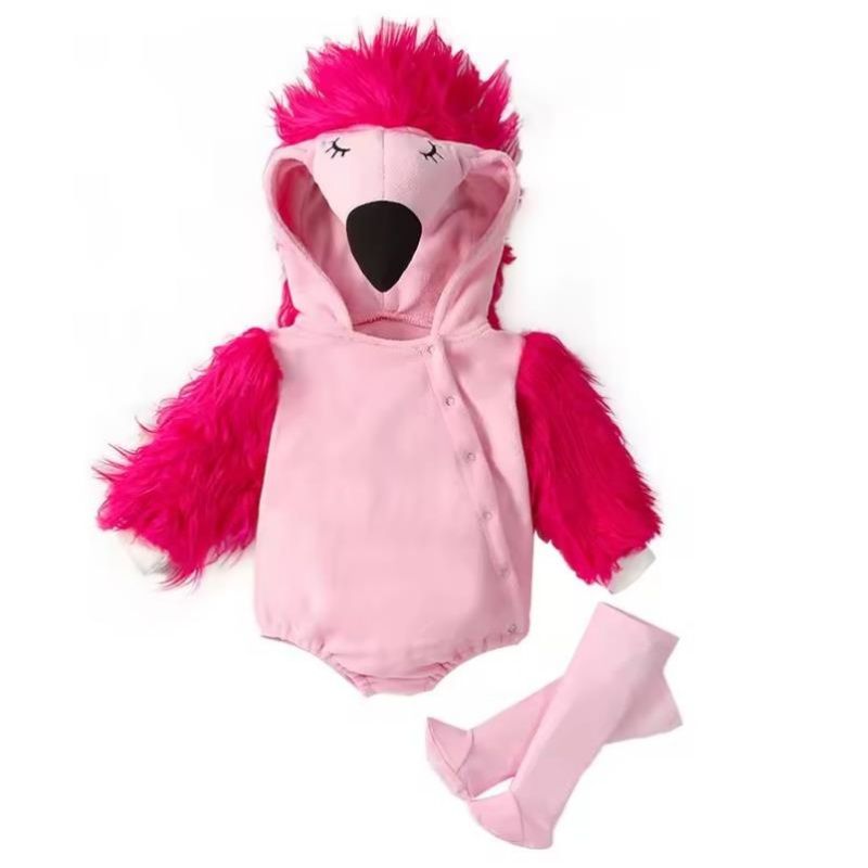 Thumbnail: Cartoon Print Set, Hooded Jumpsuit With Zipper + Socks
