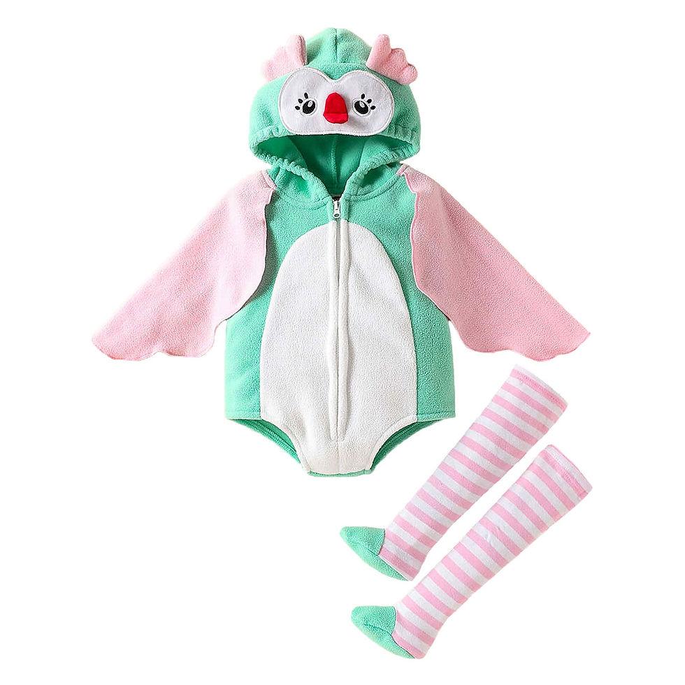 Thumbnail: Cartoon Print Set, Hooded Jumpsuit With Zipper + Socks