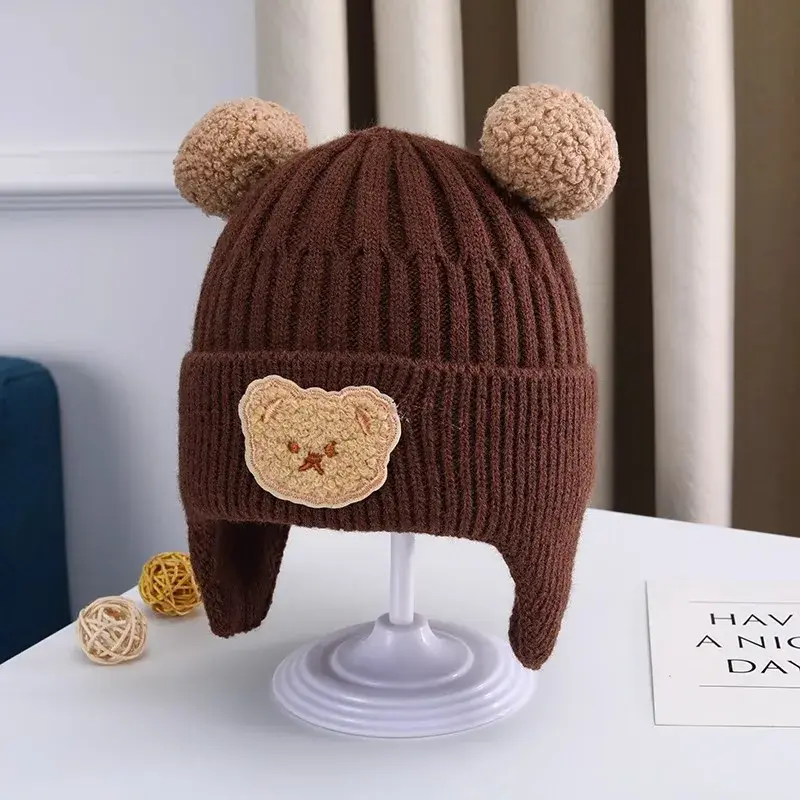 Thumbnail: Baby wool hat cute bear ear protection hat children winter thickened warm knitte
