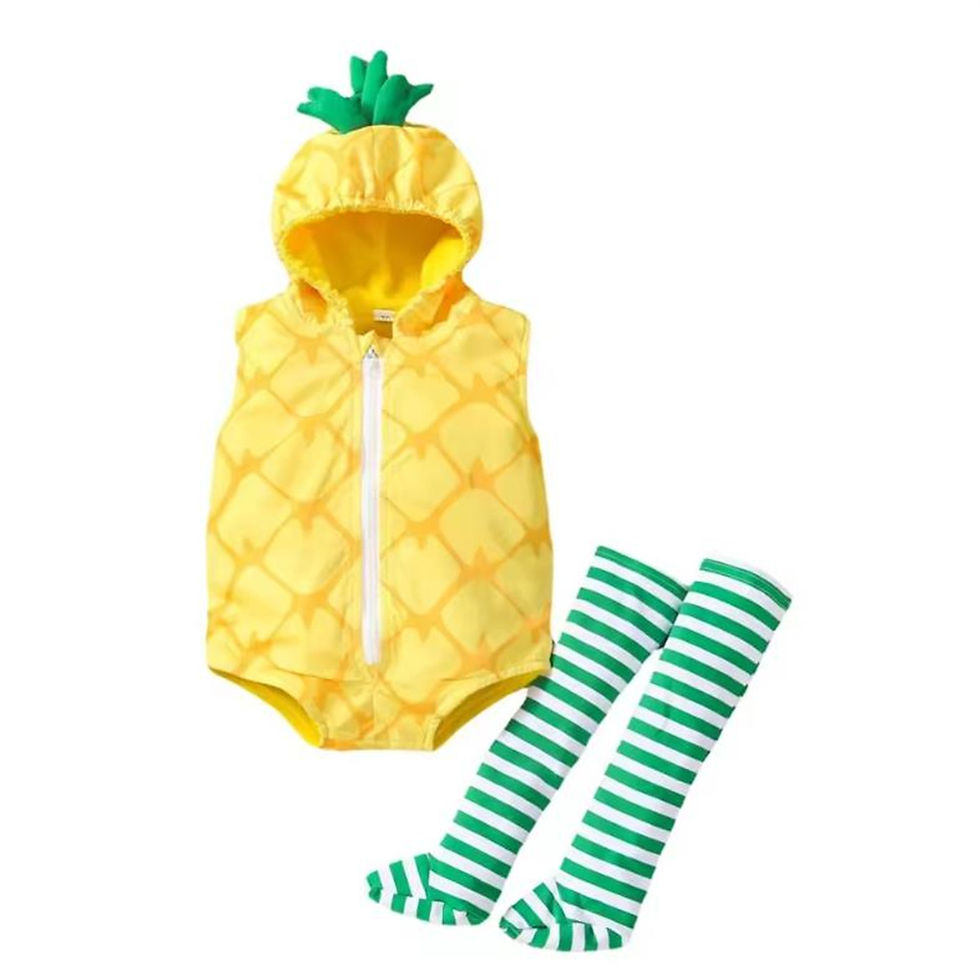 Thumbnail: Cartoon Print Set, Hooded Jumpsuit With Zipper + Socks