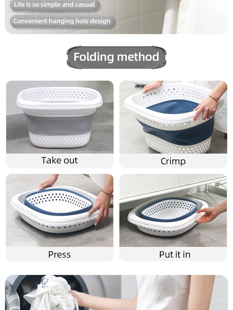 Thumbnail: Collapsible Plastic Laundry Basket for Bathroom