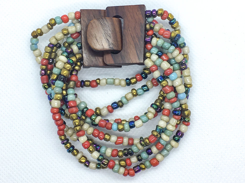 Thumbnail: 8 strand multicolored wooden Clasp Bracelet