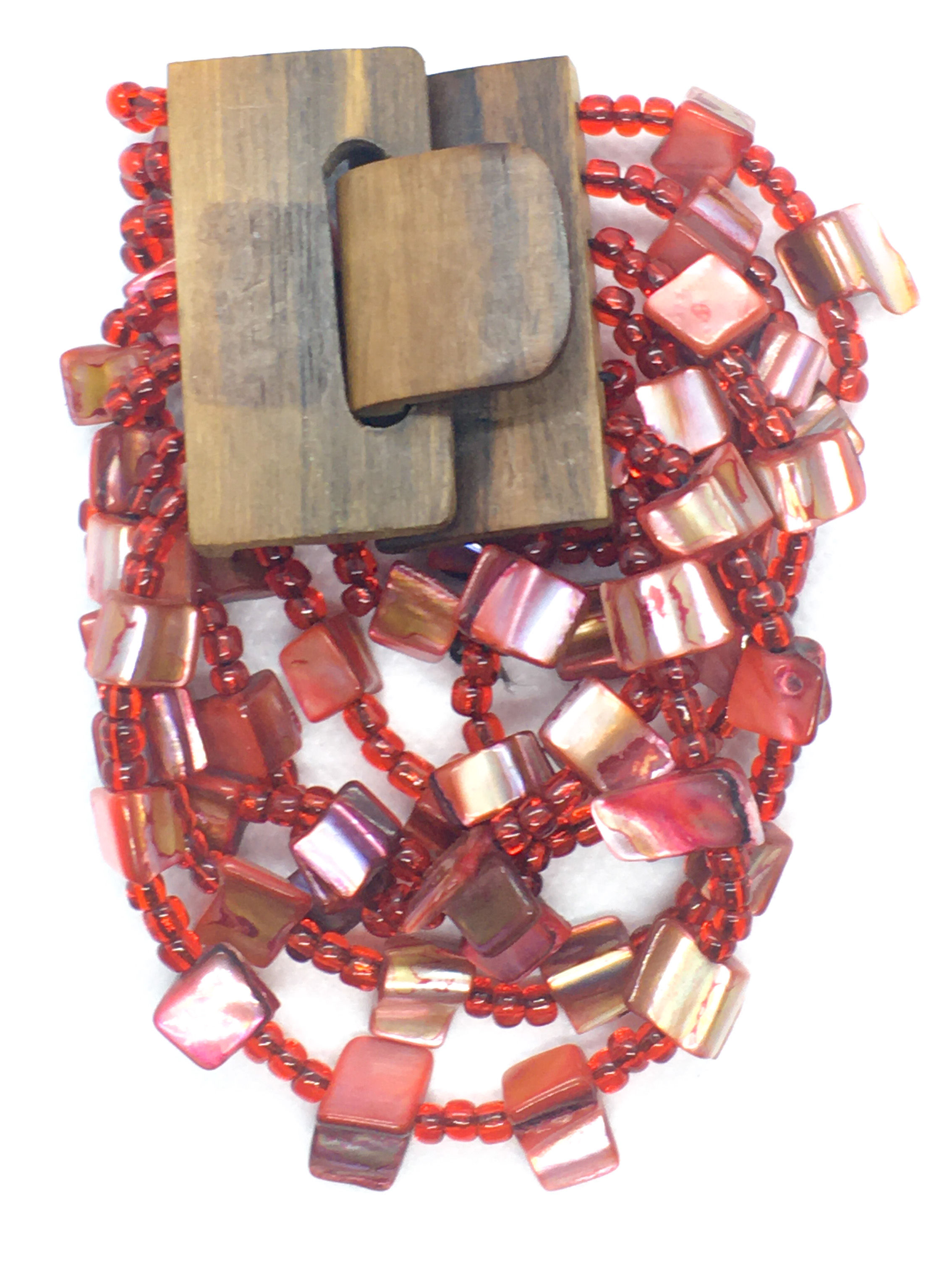 6 strand red wooden clasp Bracelet