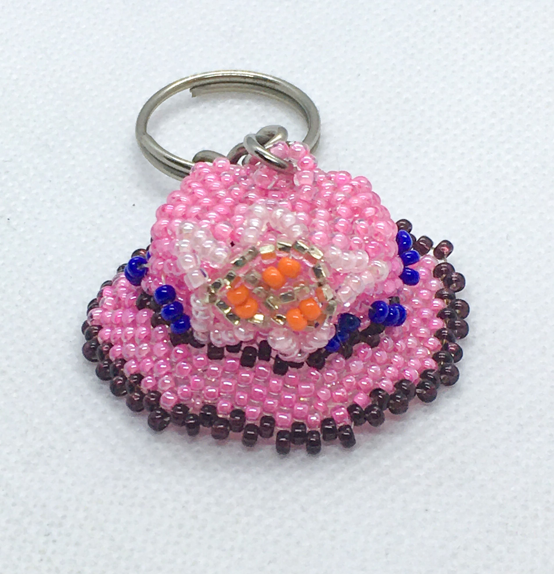 Beaded pink hat keychain