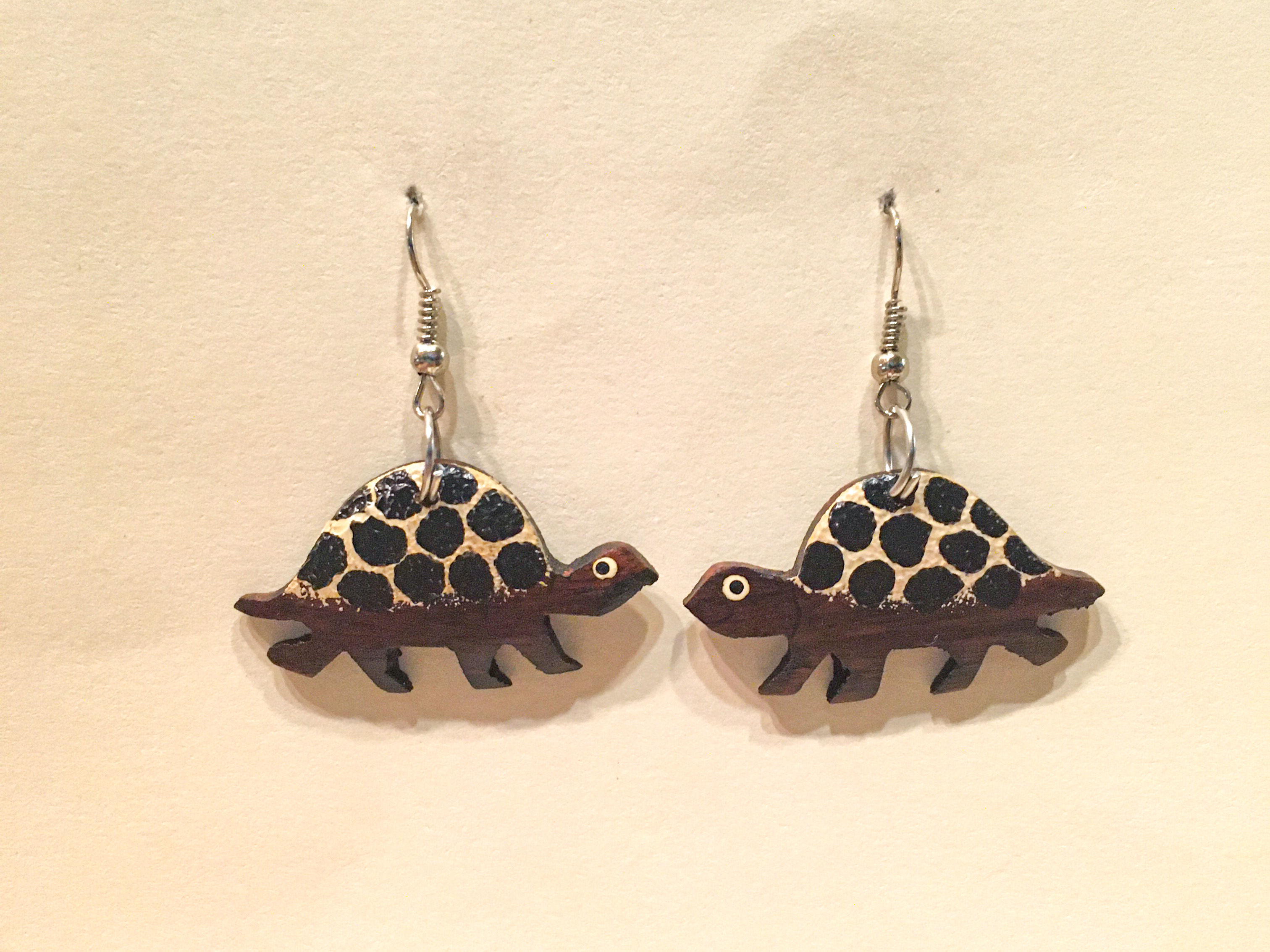 Leopard print  Walking Turtle Wooden Earring