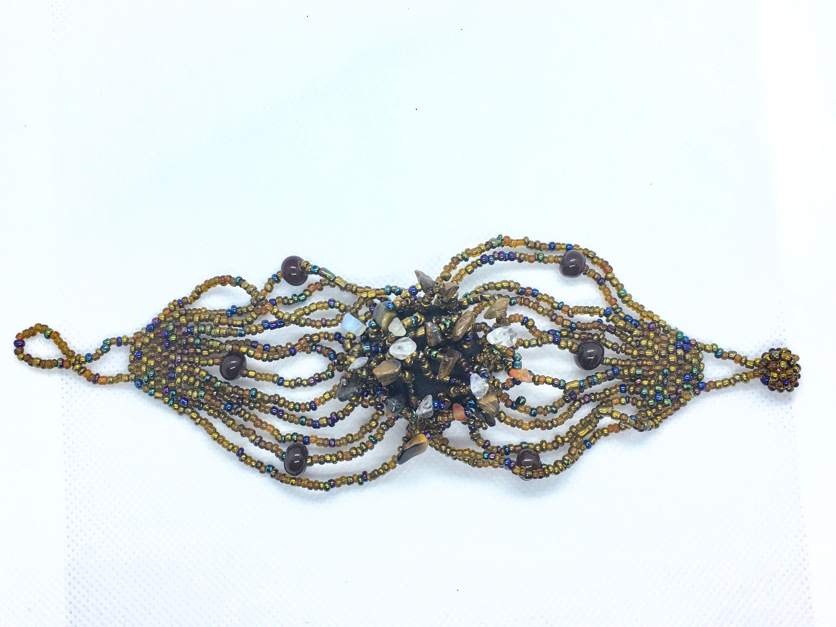 Gold and blue beaded bracelet