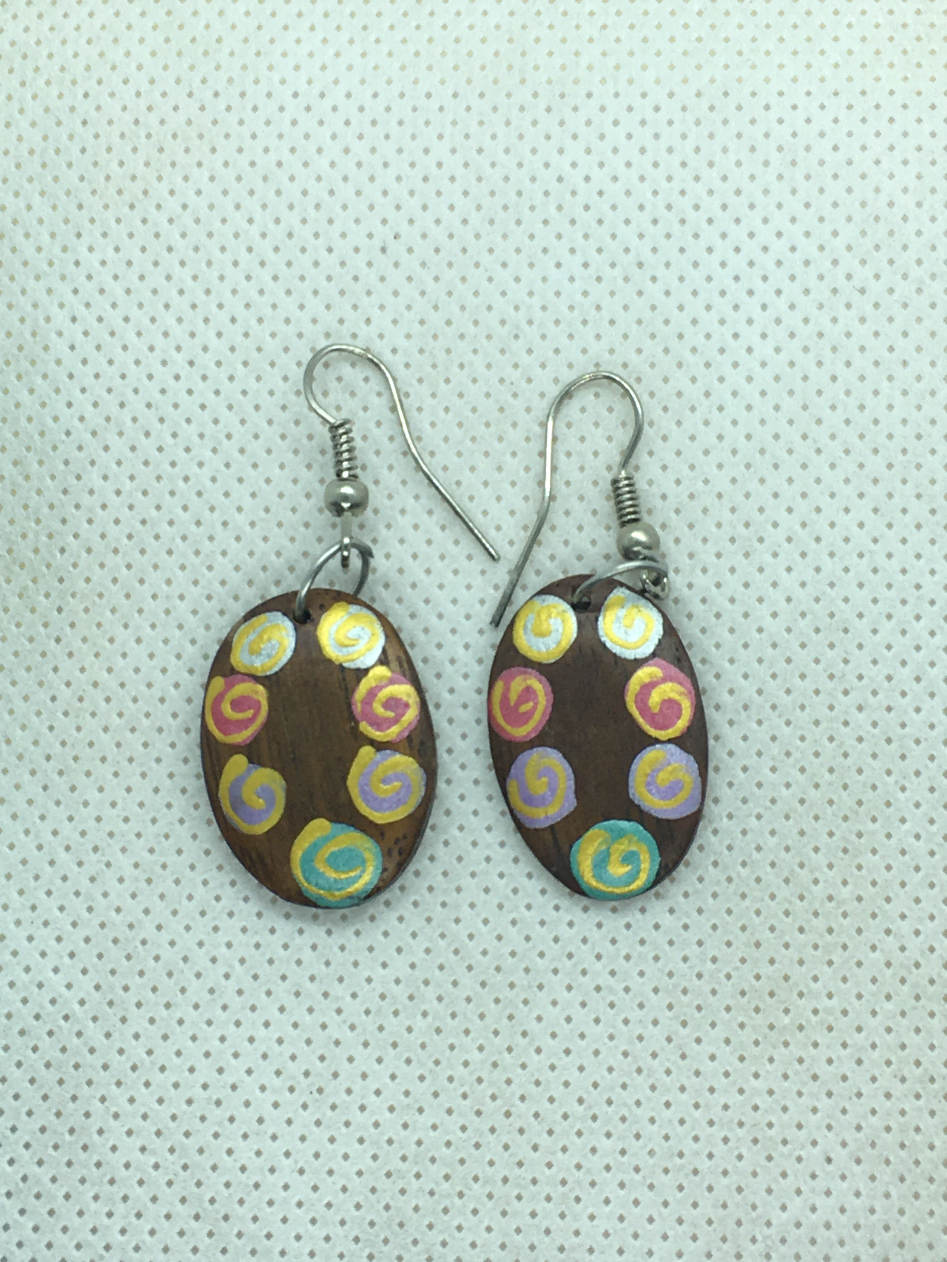 Oval wooden earring