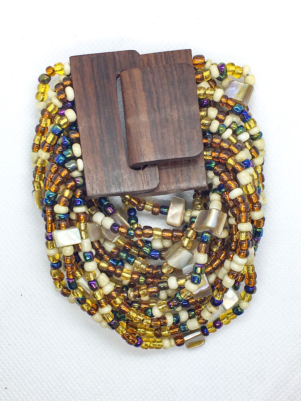 Thumbnail: 16 strand white and brown  wooden clasp Bracelet