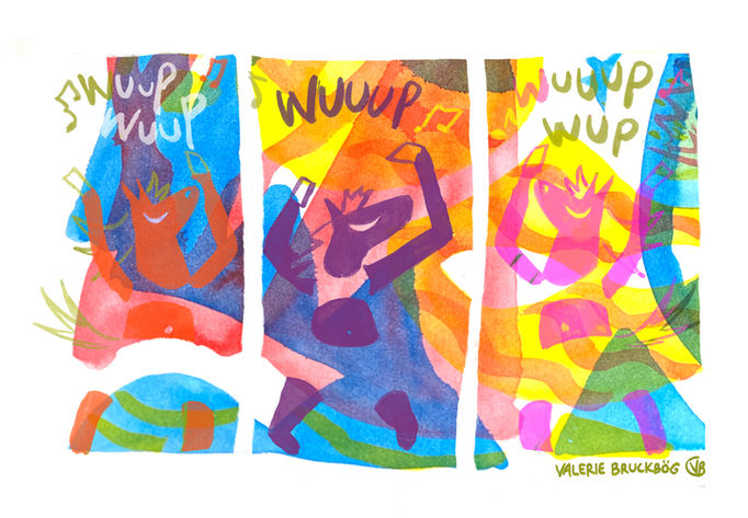 dancing scene transcending from spring through music by a bird