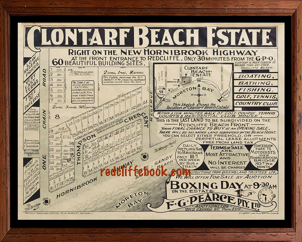 Clontarf Beach Estate 1935 framed land sale map