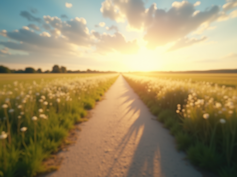 A serene scene symbolizing mental-health-and-wellness progress-pathway with-sky-and-sunlig
