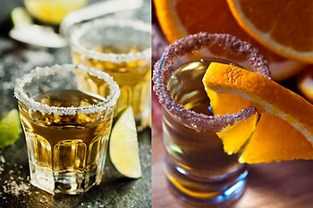 Vaso de tequila ante un vaso de mezcal