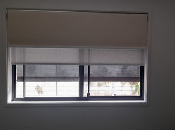 Sheer blind with block out inside view with channel awning on the outside