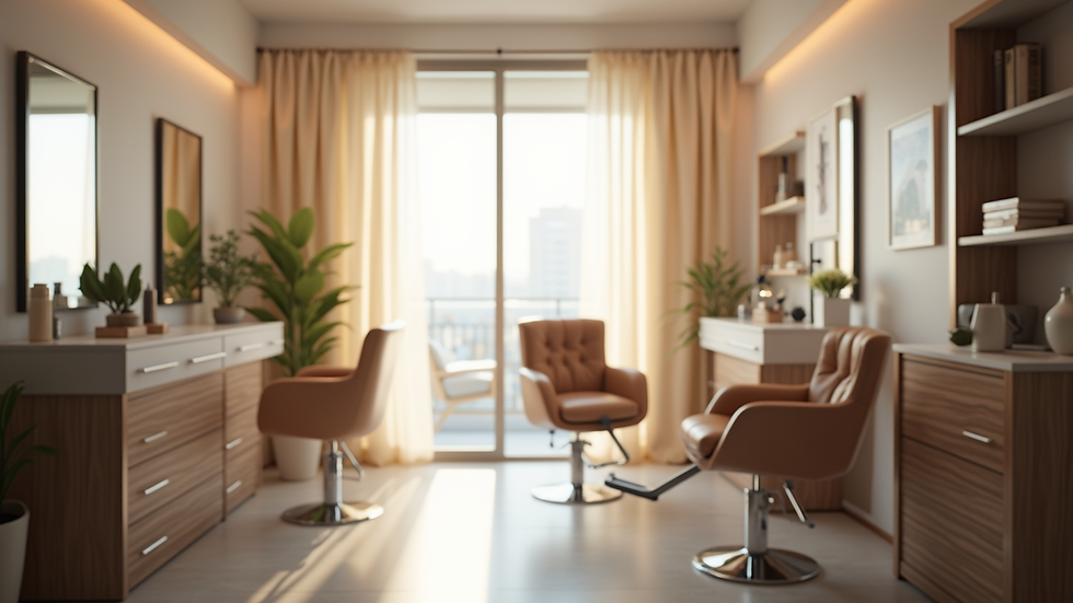 Eye-level view of a hair salon treatment room with natural light