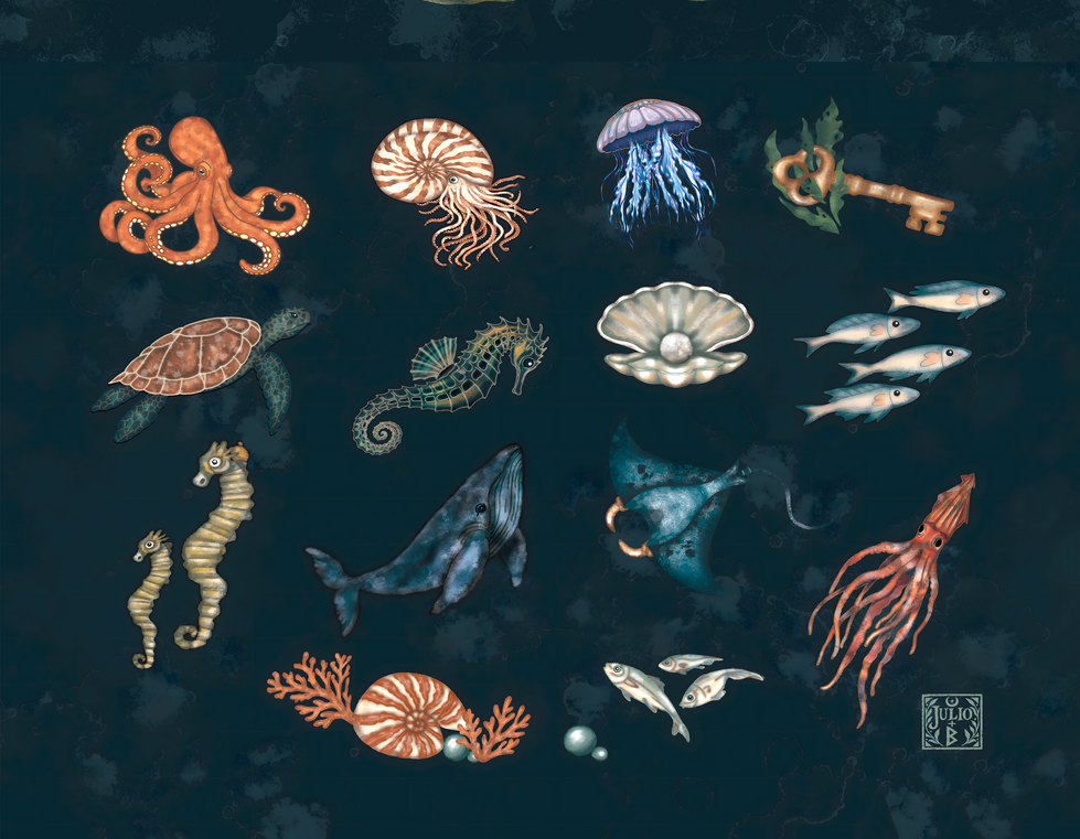 Printable ocean-themed cut-outs for paper crafts and creative projects