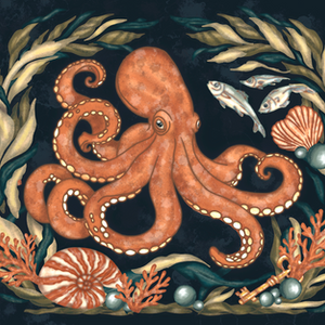 Hand-drawn octopus illustration from an illustrated calendar series for January