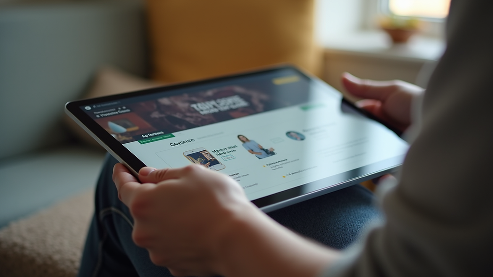 Close-up view of a person browsing online course options on a tablet