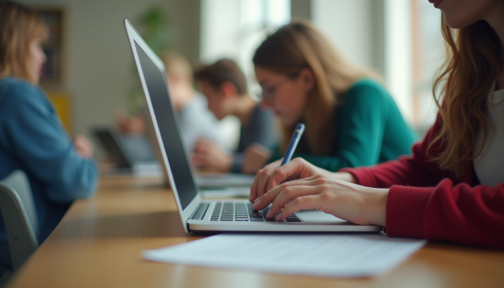 Eye-level view of a student taking an online test on a laptop