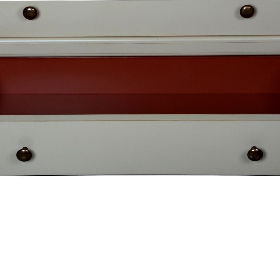 Miniature : détail tiroir ouvert de meuble d'entrée 4 tiroirs 2 niches terracotta bois merisier massif