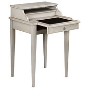 bureau merisier gris perle avec sous main cuir noir et tiroir sorti de biais