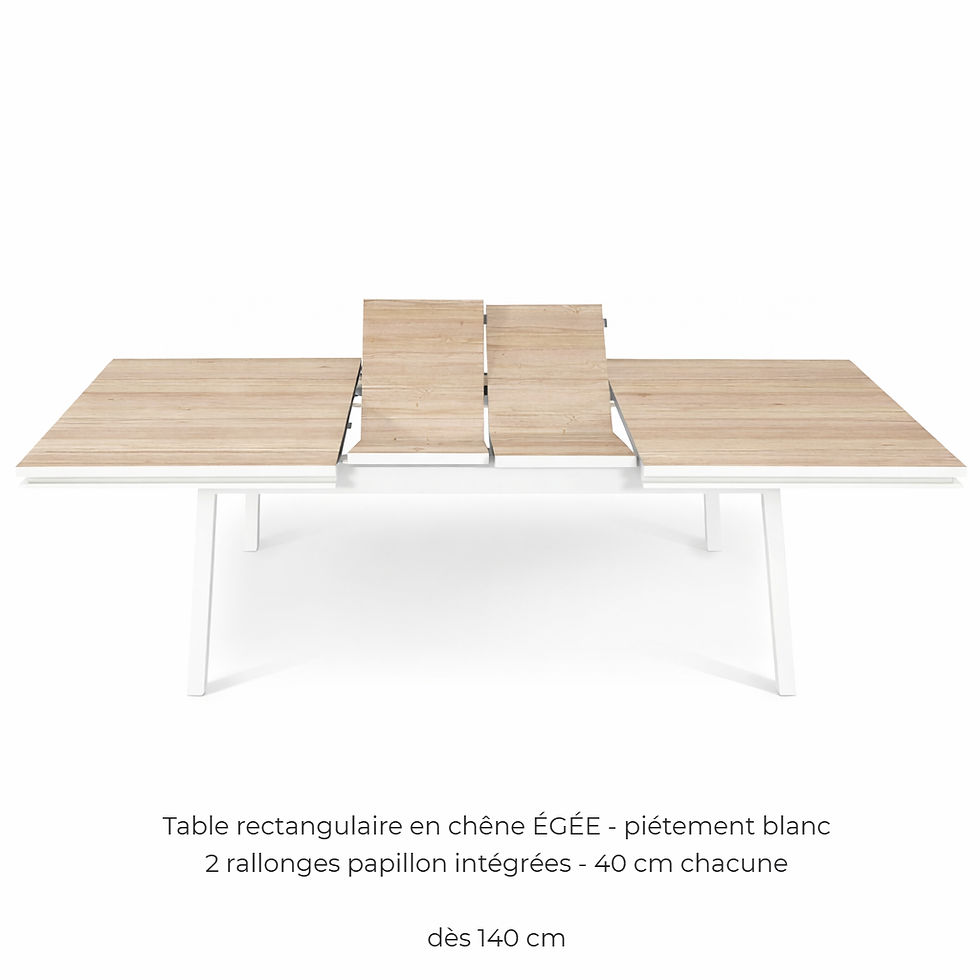 Miniature : Table extensible ÉGÉE en chêne naturel - piétement blanc