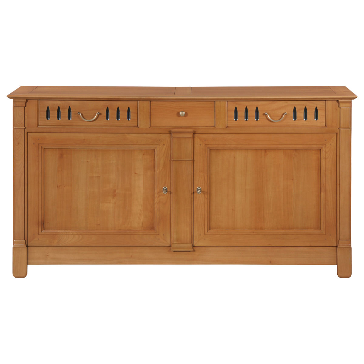 buffet 2 portes tradition merisier massif fumé et noir vue de face sur fond blanc