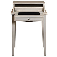 bureau merisier gris perle avec sous main cuir noir et tiroir de face