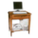 bureau en merisier massif fumé avec sous main cuir noir, tour PC, écran et imprimante sur la tablette MELANIE biais