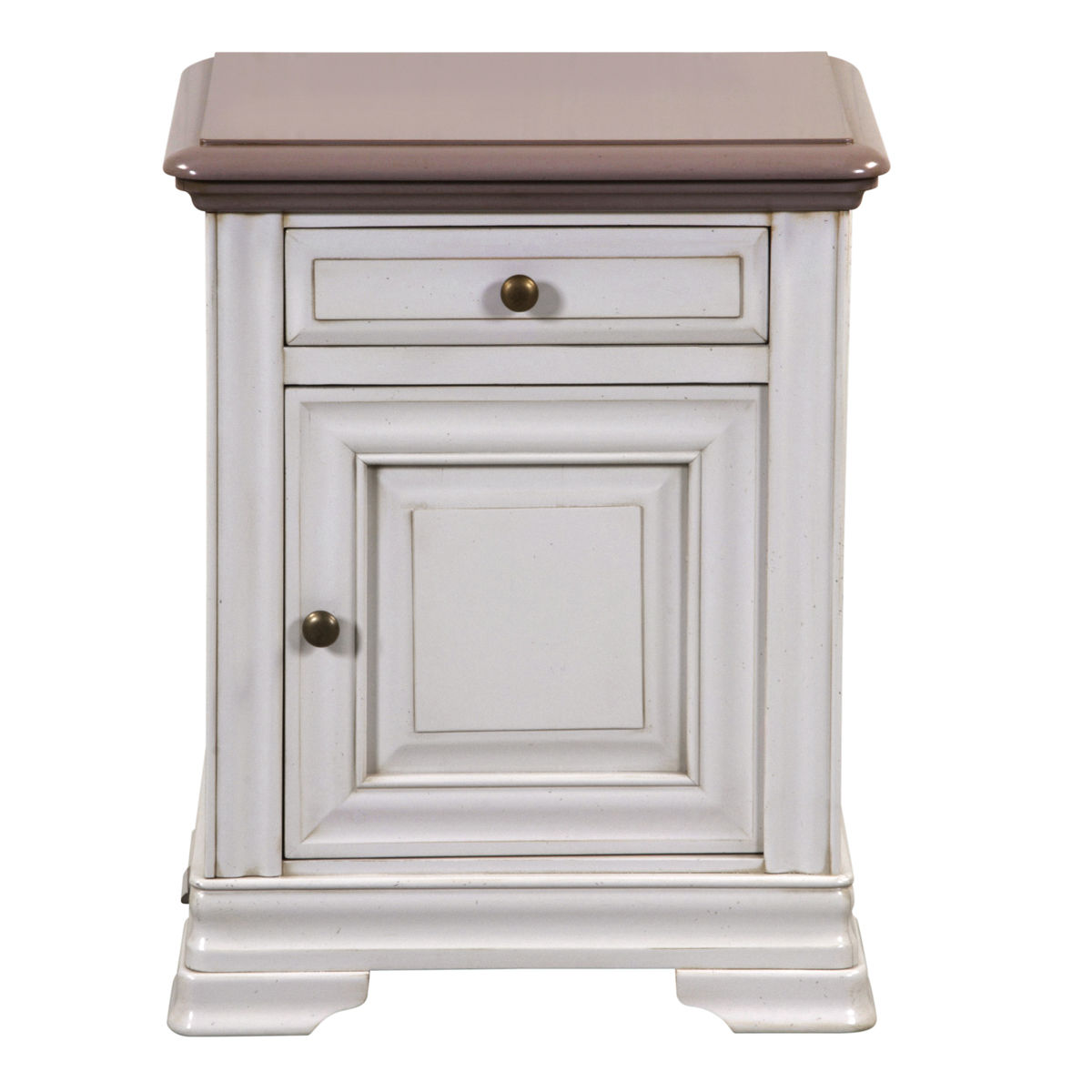 chevet merisier Louis Philippe FLAUBERT avec porte et tiroir finition gris marron et gris perle