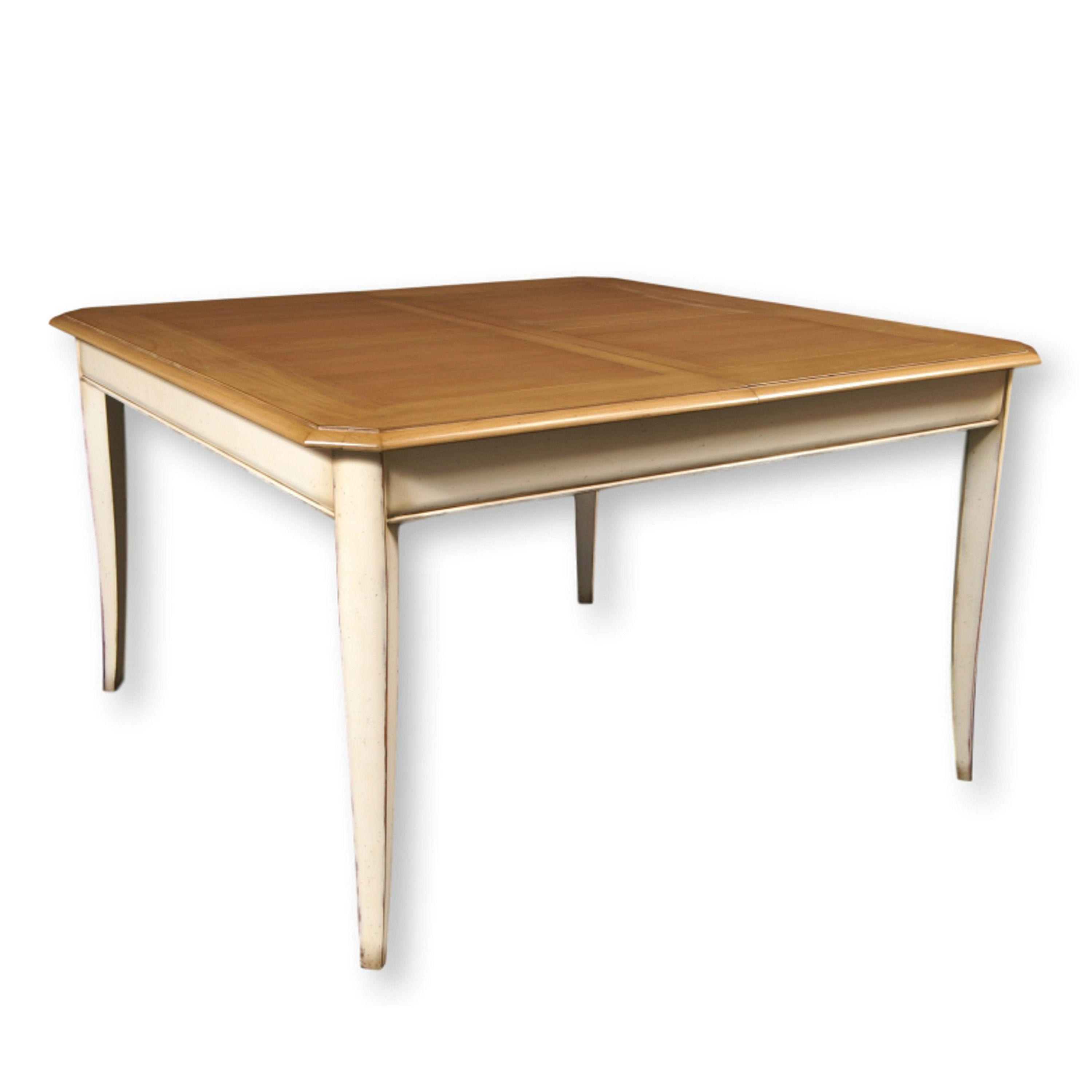 Table carrée merisier vue de biais