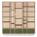Thumbnail: bibliothèque en bois avec portes et étagères vertes design scandinave