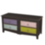 meuble tv bois massif en noir bleu violet et vert