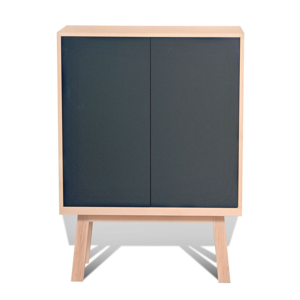 French design dark blue 2-door closed low wardrobe in wood on a white background