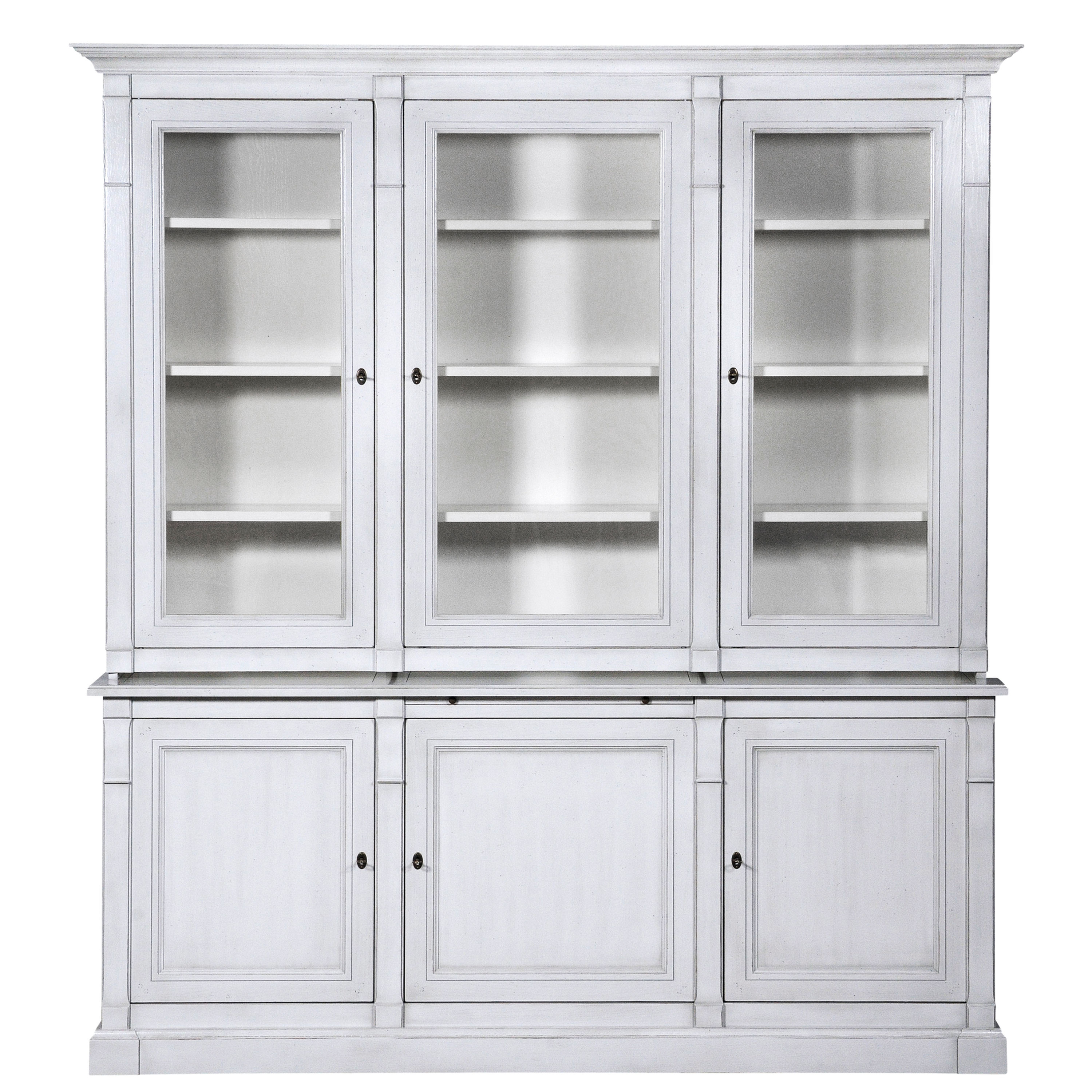 Bibliothèque vitrine Directoire chêne massif gris perle vue de face